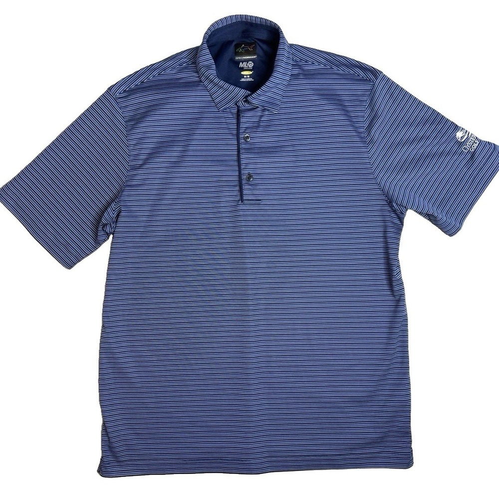 Greg Norman ML75 2Below Mens Blue Striped Polo Shirt Oyster Reef Golf Club M